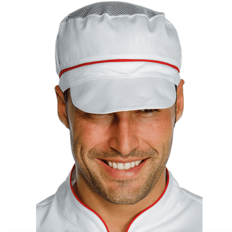 casquette-cuisine-lisere rouge- Isacco