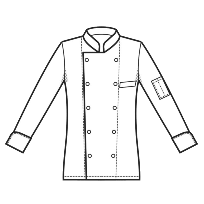 Veste de cuisine blanche Manches Longues ALABAMA - 100% coton satin - 1ISACCO