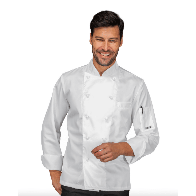 Veste de cuisine blanche Manches Longues ALABAMA - 100% coton satin - ISACCO